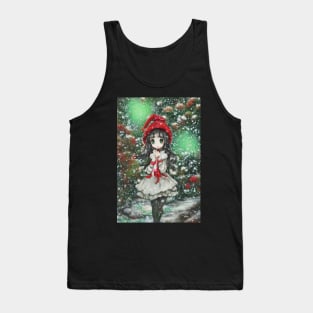 Kawaii anime manga girl walking in snow Tank Top